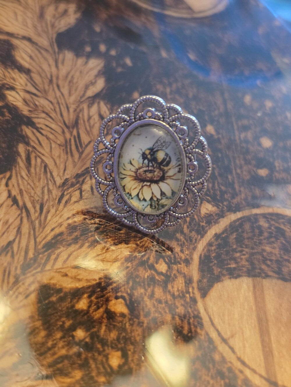 Bee On Flower Adjustable Bronze Tone Ring